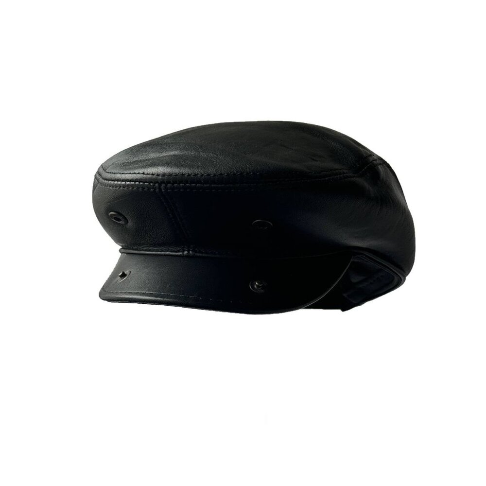 Black Real Sheepskin Leather Flat Cap Men's Newsboy Hat Cabbie Beret S-XXXL